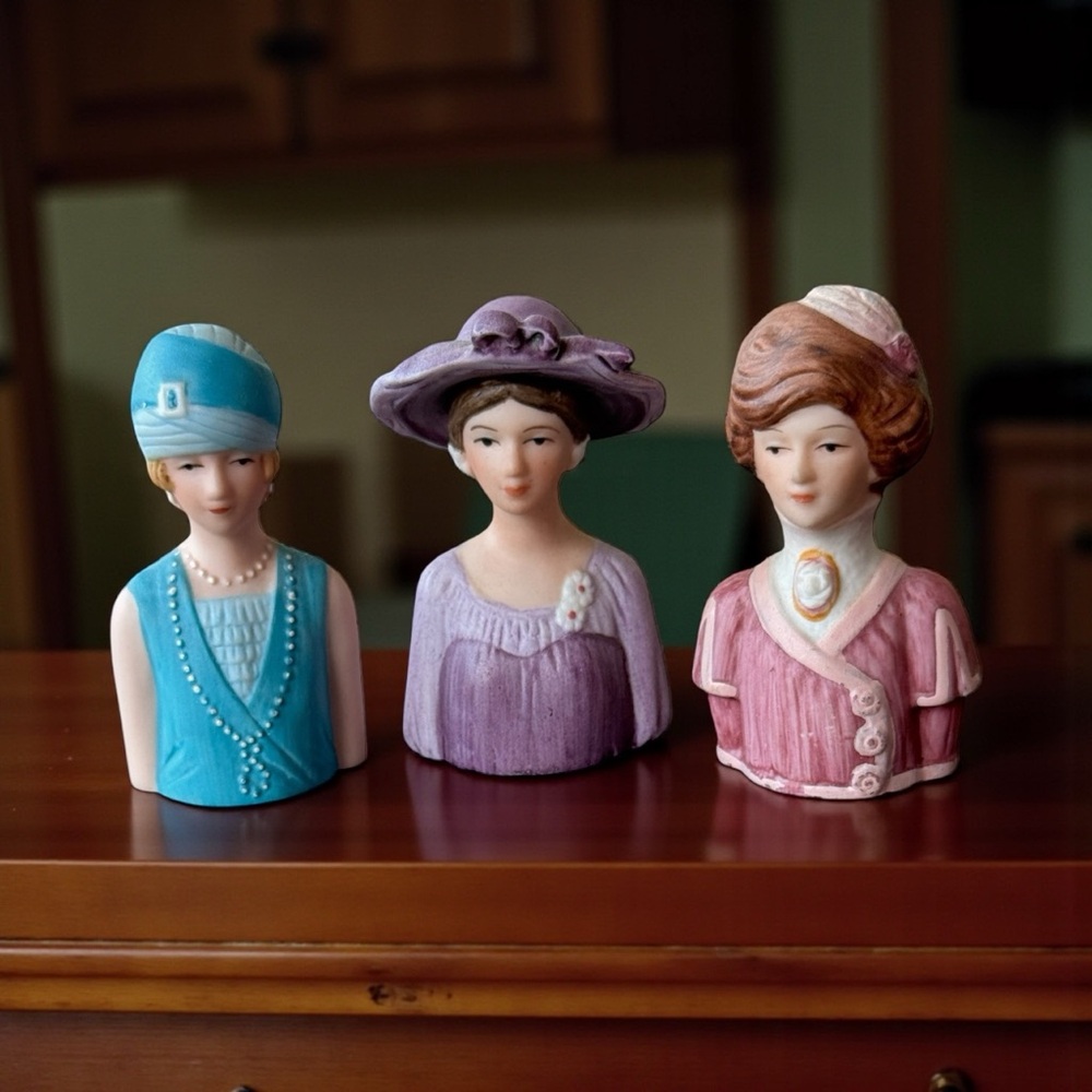 Vintage Avon American Fashion Lady Thimbles Set of 3 (1982-1984)
